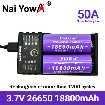 100% New Vysoká Kvalita 26650 Batérie 18800mAh 3,7 V 50A Lítium-Iónová Nabíjateľná Pre LED Baterka+nabíjačka Obrázok