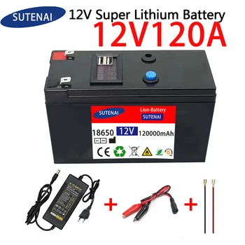 12V Batérie, 120Ah 18650 lítiové batérie Dobíjacie batérie pre slnečnej energie elektrický akumulátor vozidla,+12.6v3A nabíjačky Obrázok