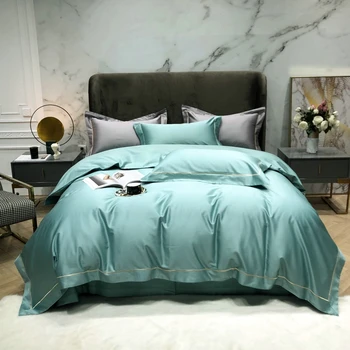 2023 Dlhé Vlákna Bavlna, Vyšívané Obyčajný Farba Štyri-dielna posteľná bielizeň Domácnosť Musí Štyri ročné obdobia Univerzálny Luxusné posteľné prádlo Zelená Obrázok