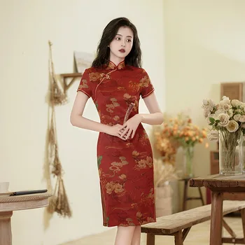 2023 Lete Nové Cheongsam Slim Módne Retro Banquet Výkon Kostým Čínsky Štýl Večer Qipao Šaty pre Ženy, Veľkoobchod Obrázok