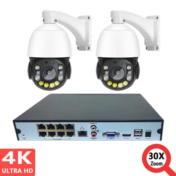 4K 8MP 30X Zoom ľuďmi PoE IP PTZ Kamery Zabezpečenia NVR Súprava 4K Speed Dome Kamery PoE NVR kamerový Systém Obrázok