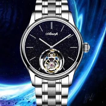 AESOP Hodinky Tourbillon 100% Skutočný Diamant Lietania Kostra Mechanické Luxusné Vodotesné Hodinky Náramkové hodinky Pre Mužov Sapphire Hodiny Obrázok