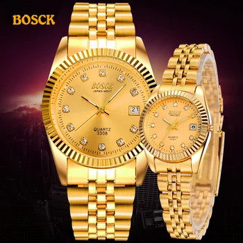 BOSCK Módne Páry náramkové hodinky Pánske Gold luxusné značky Ženy Šaty Sledovať Reloj Sledovať Mužov Relogios Masculinos Obrázok