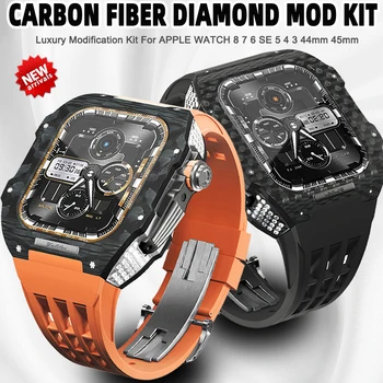 Carbon Fiber Úprava Držiak pre Apple Hodinky 8 7 6 SE 5 4 3 Titán Diamond Rám Prípade Iwatch Série 44 mm 45 mm Luxusné Band Obrázok