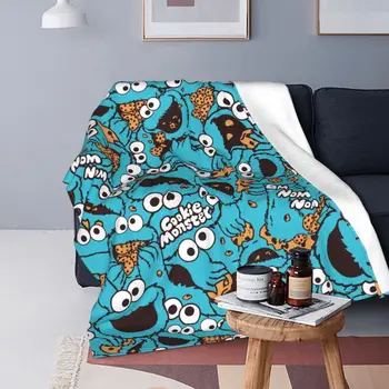 Cookie Monster Nom Nom Nom Vzor Prikrývky Coral Fleece Oblečenie Letné Multifunkčné Teplé Hodiť Deky na Gauč Cestovná Deka Obrázok