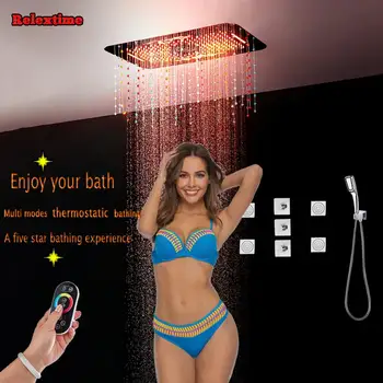 Crystal Prívesok LED Stropné Sprchovacie Hlavu Studenou Vodou zvukový Pult, Kúpeľňa Skryté Sprcha Nastaviť Termostatické Batérie Ventil masáž Jet Obrázok