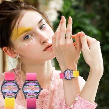 Farebné Hodinky Remienok Žien Quartz Hodinky Módny Trend Značky Cartoon Hodiny Luxusné Kožené Ženy Digitálne Hodinky Montres Relojes Obrázok