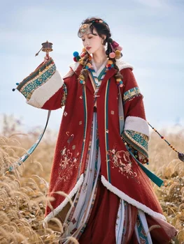 Hanfu Xuannv kríž golier hornej bunda sukne lepšiu vyšívané krátke späť luxusný župan denne teplé zimné oblek Obrázok