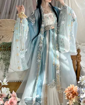 Hanfu Šaty Žien Gradient Modrá High-grade Výšivky Tradičnej Čínskej Vintage Hanfu Sady Žena Karneval Cosplay Kostým Obrázok
