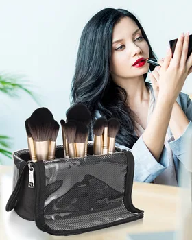 High-end make-up štetec taška prenosná šikmý pás taška make-up štetec taška prenosná veľká-kapacita protiprachová make-up štetec skladovanie Obrázok