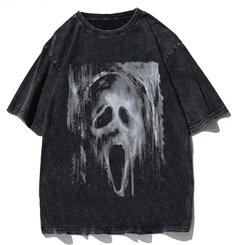 Hip Hop Vraha Ghostface Streetwear T-Shirt Mužov Harajuku Horor Ghost Tvár Grafické Tričko 100% Bavlna Prať Oblečenie Mužov Obrázok