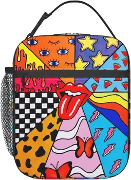 Hippie Maľovanie na Obed Taška Izolované Prenosné Opakovane Lunch Box s Zips pre Ženy, Mužov Piknik na Pláži Obrázok