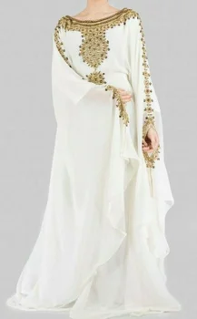 Indické Šaty Žien Moroccon Biela Georgette Dubaj Šaty Farasha Župan Saudská Arábia Indiánske Oblečenie Obrázok