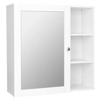 Jedno Zrkadlo Dvere 3 Priestoru Skladovanie Kabinet MDF Sprej Farba Biela Kúpeľňa Stene Skrinka[US Stock] Obrázok