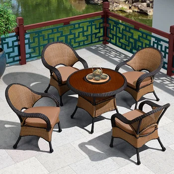 Kombinácia nádvorie stoly a stoličky vonkajšie voľný čas jedálenské stoly a stoličky, balkón villa vonkajšie ratan stoličky Obrázok