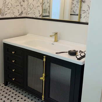 Kúpeľňa korpusová zmes Americkej podlahy až k stropu, keramické integrované umývadlo umývadlo umývadlo kabinet Obrázok