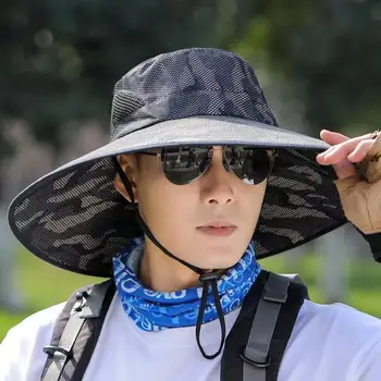 Letné mužov kamufláž klobúk 11 cm slnečná clona klobúk vonkajšie turistika slnko klobúk rybársky klobúk mu čiapky pre mužov Obrázok