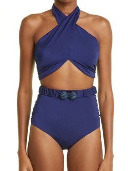 Modrou Farbou Čipky Bikini Set 2023 Módne Otvorte Zadný Ženy, Plavky, Letné Plavky, Plavky Dovolenku Sexy / Nový Obrázok