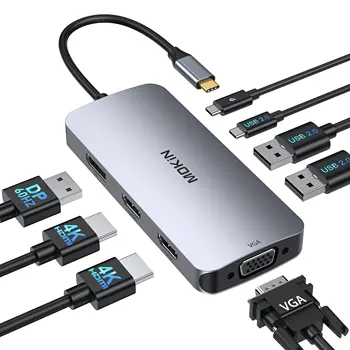 MOKiN USB C Dokovacej Stanice Dual Monitor, USB, C Hub Dual Monitor s 2 HDMI, DisplayPort, VGA, PD Nabíjanie, USB A&C 2.0 Porty Obrázok