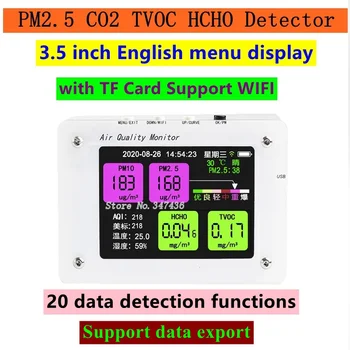 Multifunkčné 5in1 CO2 Meter Digitálne Teplota Vlhkosť vzduchu Tester Oxidu Uhličitého TVOC HCHO Detektor Kvality Ovzdušia Monitor Obrázok