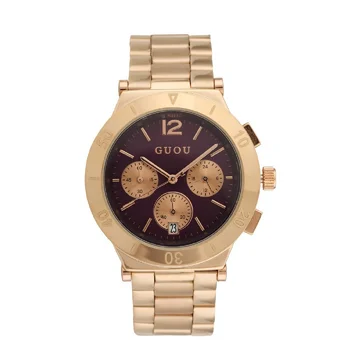 Móda Kvalitné TOP Značky Nehrdzavejúcej Ocele Watchband Multifunkčné Bežné Dámske Hodinky Kalendár Luxusné Zlaté náramkové hodinky Obrázok