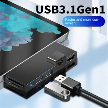 Na Povrchu Pro 4 5 6 Dokovacej Stanice Rozbočovač so 4-Kompatibilné TF Card Reader Gigabit Ethernet 2 USB 3.1 Gen 1 Port B Obrázok