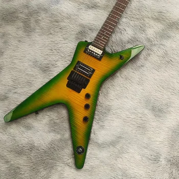 Nepravidelný elektrická gitara, zelený tiger vzor, čierna príslušenstvo, tremolo, v sklade, rýchle lodnej dopravy Obrázok