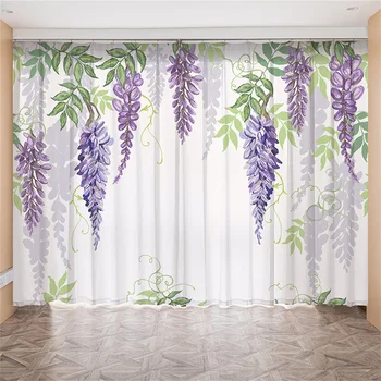 Nordic iny fialová ručne maľované kvety vistérie rastlín, spálňa, obývacia izba, balkón, okno obrazovka 3D digitálne tlačené tylu opony Obrázok