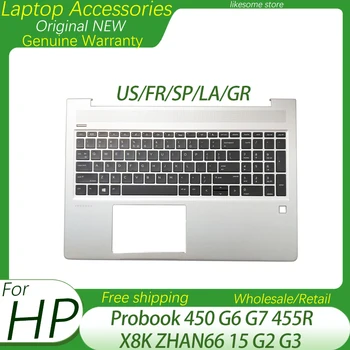 Nová USA/FR/SP/LA/GR Klávesnica Pre HP Probook 450 G6 G7 455R X8K ZHAN66 15 G2 G3 Notebook opierka Dlaní vrchný Kryt s s podsvietením Touchpad Obrázok