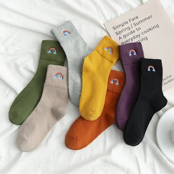 Nové Jesenné Zimné Móda Výšivky Roztomilý Zábavné Rainbow Ponožky Candy Farby Lumbálna Sokken Dropship Obrázok