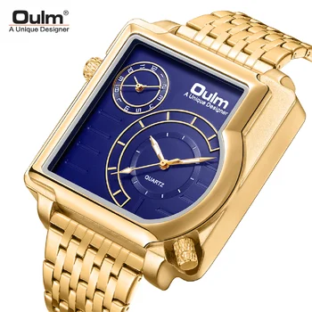 NOVÉ Oulm Nerezové Náramkové hodinky Zlaté Veľká Veľkosť Námestie Dial pánske Športové Hodinky Muž Quartz Hodiny Relogio Masculino Obrázok