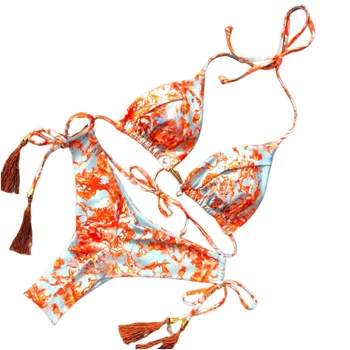Nový Kvetinový Tlač Bikini Set 2022 Sexy Strappy Plavky Ženy Plavky Žena Dva kusy plavky plážové oblečenie Lady 04 Obrázok