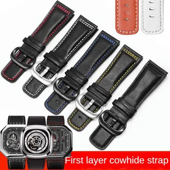 Náhrada P1 M2 Série Kožený Remienok S pánske Black Červená Niť Víno Barel Watchband S 28mm Obrázok