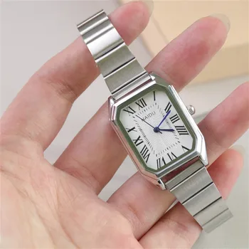 Obdĺžnik Módne Dámske Hodinky Pre Ženy, Dievča Jednoduché Striebro a Zlato z Nehrdzavejúcej ocele Watchband Quartz Minimalistický náramkové hodinky Obrázok