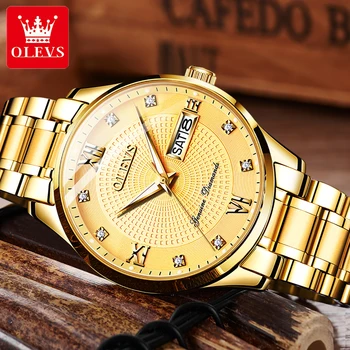 OLEVS 6603 Zlaté Muži Hodinky Automatické Mechanické Hodinky Muž Luxusné Obchodné Dual Kalendár Nepremokavé Náramkové hodinky z Nerezovej Ocele Obrázok