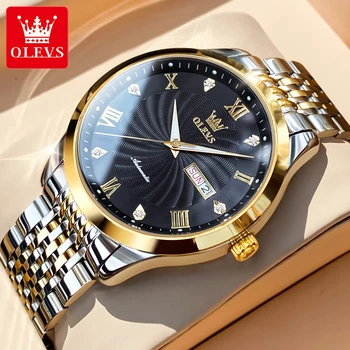 OLEVS Zlato Muži Mechanické Hodinky Luxusné, Vodeodolné, z Nehrdzavejúcej Ocele Automatické Hodinky Muž Business Formálne Mechanické Náramkové hodinky Muž Obrázok