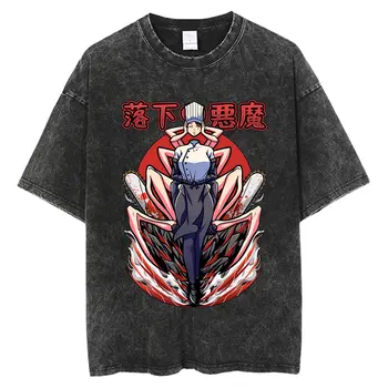 Padajúce Diabol Pílou Muž T Shirt Hip Hop Vintage Umyté Nadrozmerné Y2K Tričká pre Streetwear Tees Unisex Letné Oblečenie Obrázok