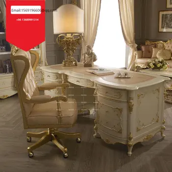 Prispôsobený high-end villa masívneho dreva rezbárstvo luxusný kancelársky stôl v Európskom štýle farieb, maľovanie veľké triedy stôl počítačový stôl Obrázok