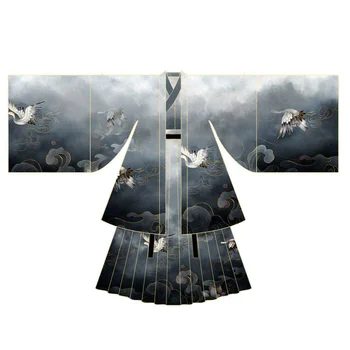 Príbeh Yunshu[Letiaci žeriav]Mužov a žien cross-hrdlom pás-dĺžka Hanfu atrament tlačené dlho puzdre tričko oblek Obrázok