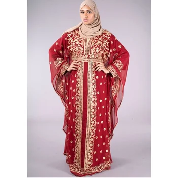 Red Royal Župan Afriky Kostým Bridesmaid, Abaya Korálkové Dubaj Dlhé Šaty Európskych a Amerických Módnych Trendov Obrázok