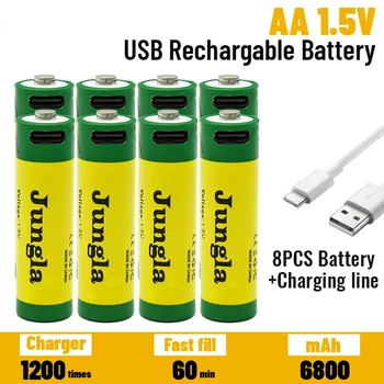 Rýchle nabíjanie 1,5 V AA lítium-iónová batéria s 6800mah kapacity a USB nabíjateľné lítium-USB batérie hračka pre klávesnicu Obrázok