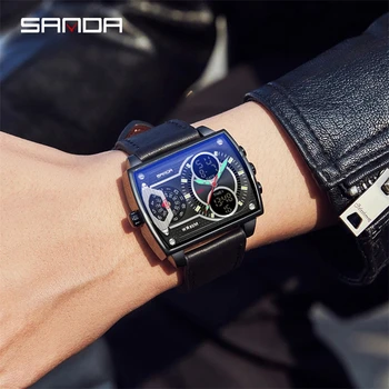SANDA 6032 Nový Top Značky Módnych Digitálne Quartz Duálne Zobrazovanie Náramkové hodinky Pre Mužov Hodiny Luxusné Pánske Hodinky Relogio Masculino Obrázok