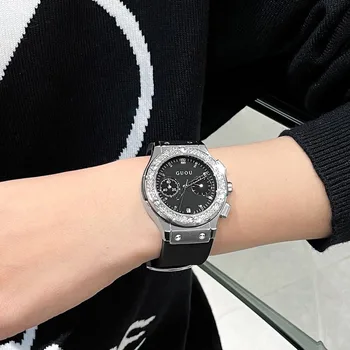 Sledujte fashion panovačný black veľké dial ťažký priemysel silikónové hodinky ženské osobnosti v pohode a pekný dámske hodinky Obrázok