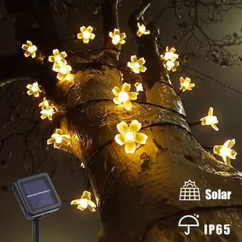 Solárne Girlandy Svetlo 5m 7m 12m Broskyňa Kvet Solárna Lampa LED Reťazec Rozprávkových Svetiel 6V Záhrada Vianočná Výzdoba Pre Vonkajšie Obrázok