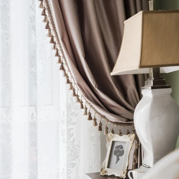 Svetlo Luxusné BeigeCurtains pre bývanie, Jedáleň, Spálňa a Bavlny s Vysokou presnosťou Satén, Nordic Nová Čínska Záclony Obrázok