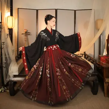 Tradičné Hanfu, čierne a červené oblečenie, dámske dávnych oblečenie, Orientálne princezná šaty, elegantné Tang tanečné oblečenie Obrázok