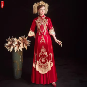 Tradičné Lištovanie Phoenix Výšivky Strapec Cheongsam Čínsky Elegantné Nevesta Vziať Šaty Pár Svadobný Oblek китайская одежда Obrázok