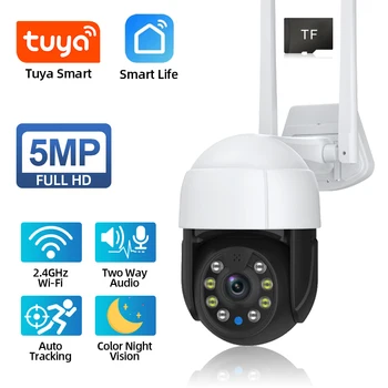 Tuya 5MP Wifi PTZ Bezpečnostná Kamera Vonkajšia Farebná Nočné Videnie Bezdrôtový CCTV kamerový Fotoaparátu Smart Life 2 Spôsob Audio Obrázok