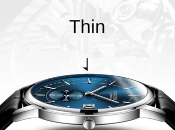 Ultra-tenké automatické mechanické hodinky mužov business remienok hodiniek je vodotesný Obrázok