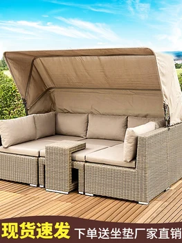 Vonkajšie voľný čas kreatívne ratanový sofa bed záhrada open-air ratan stoličky, konferenčný stolík nábytok ratanový sofa nepremokavé Obrázok